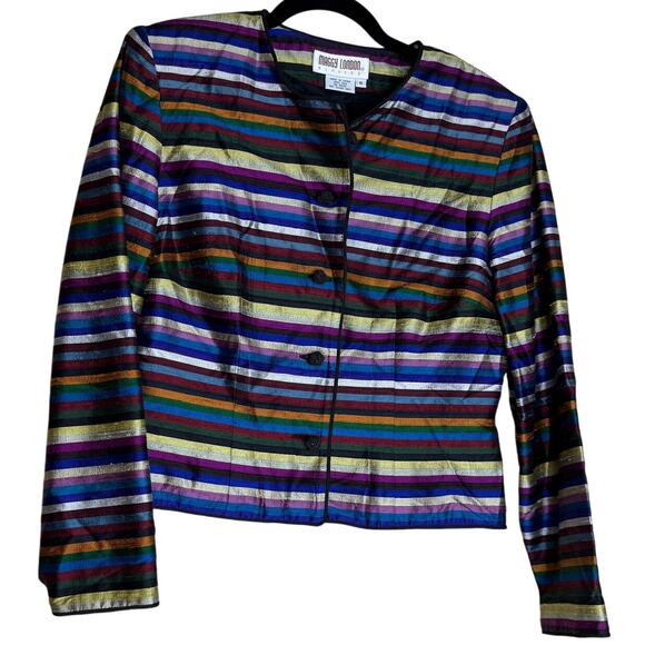 Maggy London Blazer Jacket Womens 8 Striped Silk Vintage Retro 80s Art To Wear - Picture 1 of 11